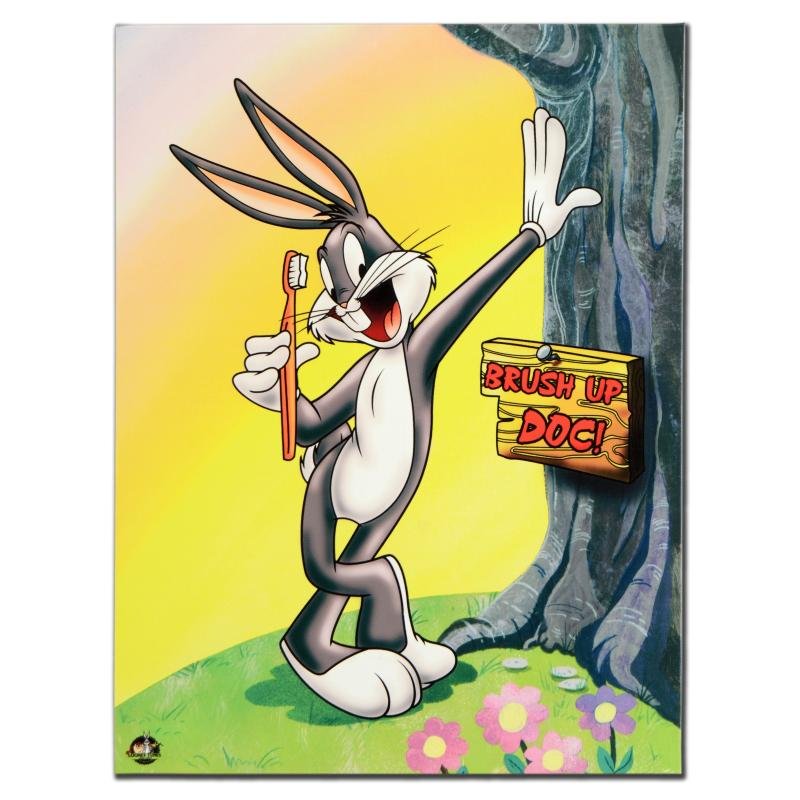 "Brush Up Doc" Limited Edition Giclee on Gallery: "Brush Up Doc" is a limited edition giclee on canvas from Warner Bros., gallery wrapped and ready to hang! Measures approx. 18" x 24" (image). - LGA#-5053