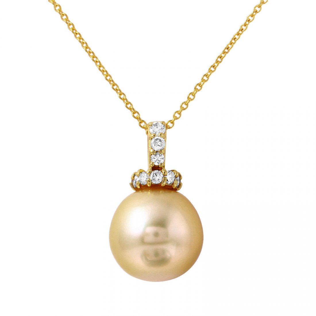 14-18KT Yellow Gold Pearl and Diamond Pendant and Chain (1 of 2)