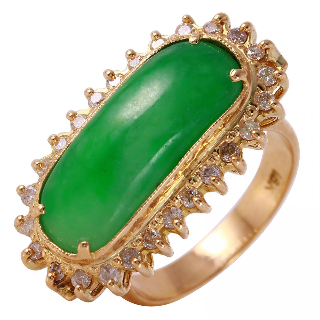 18KT Yellow Gold Jadeite and Diamond Ring (1 of 3)
