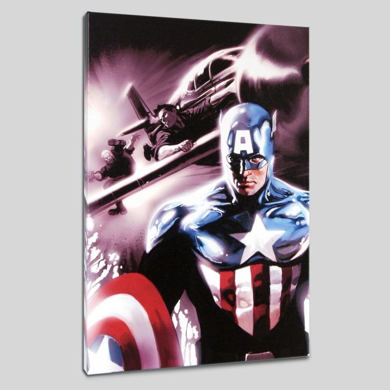 "Captain America #609" LIMITED EDITION Giclee on Canvas: A piece of comic book history, this limited edition, from original art by Marko Djurdjevic, depicts a heroic Captain America. Marko Djurdjevic was discovered by Marvel after posting a series of re-des