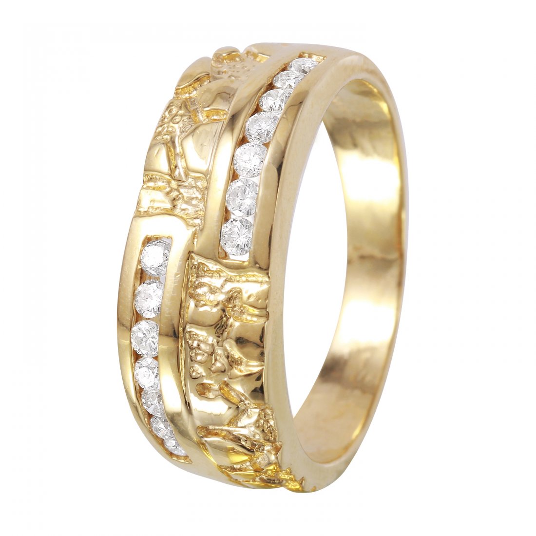 14KT Yellow Gold Nugget Diamond Mens Ring (1 of 1)