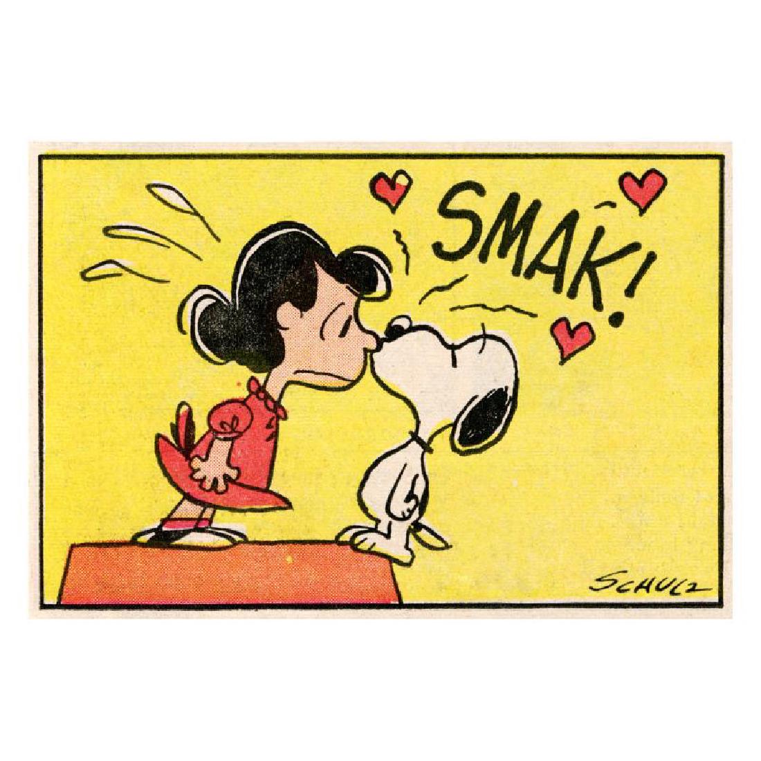 "SMAK!" Hand Numbered Limited Edition Chromatic Pigment: A vibrant and striking edition portraying the simple yet emotive art of Charles. M. Schulz, creator of PEANUTS . You'll love the color, it really POPS in person! A celebration of the classic comic sty