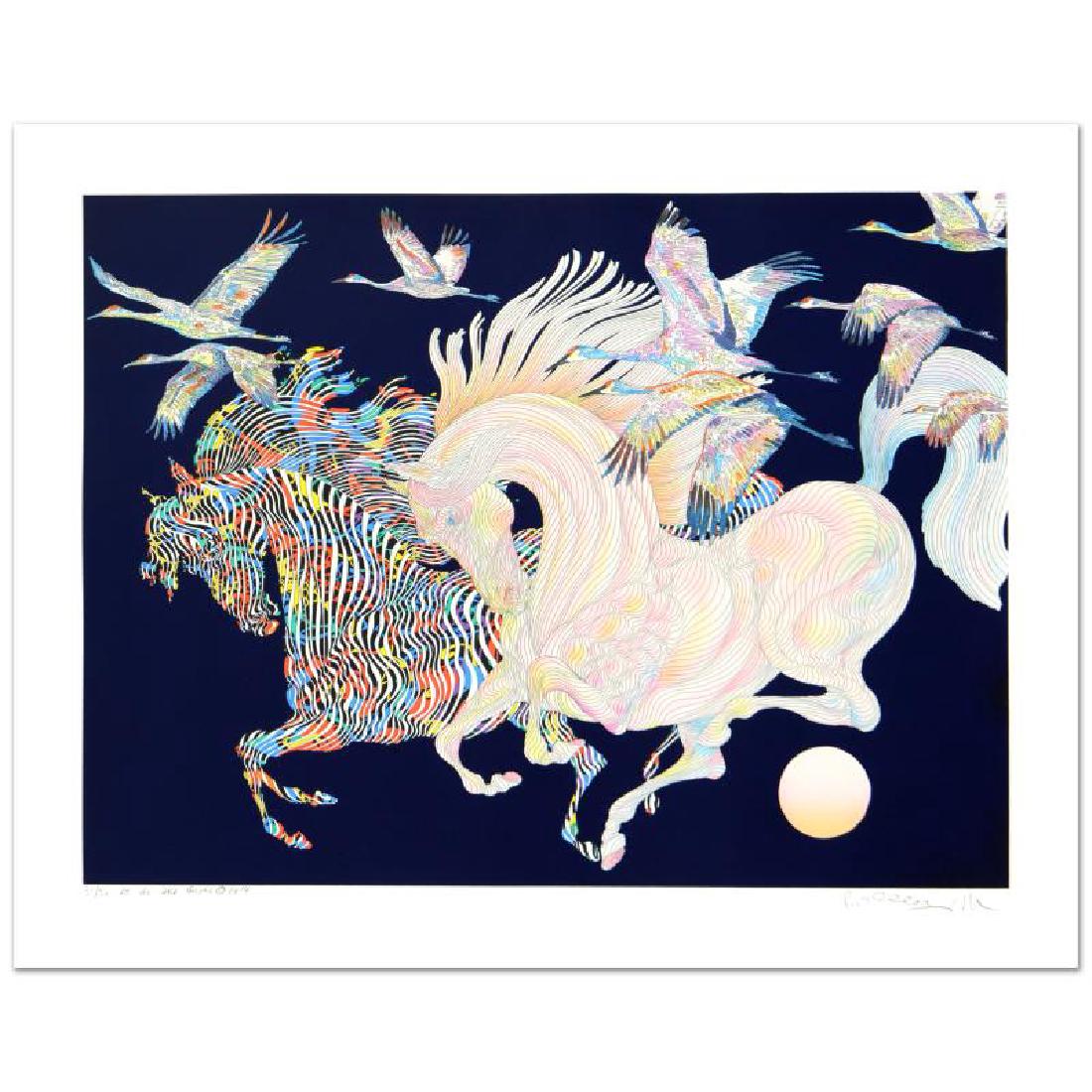 "Le Vol Des Grues" Limited Edition Serigraph by: "Le Vol Des Grues" is a limited edition serigraph on artist paper by Guillaume Azoulay, numbered and hand signed by the artist! Includes Certificate of Authenticity! Measures approx. 37" x 29.5" (with