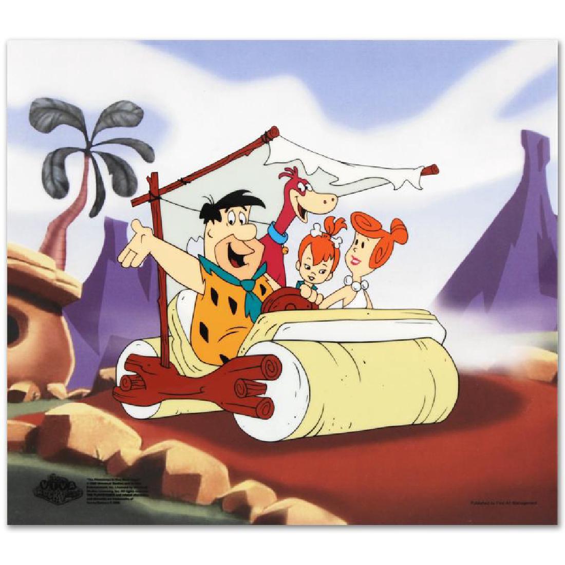 The Flintstones Family Car Limited Edition Sericel from: This truly wonderful collector's item will bring cheer to Flintstones fans of any age! "The Flintstones Family Car" is a limited edition sericel officially licensed by Universal Studios Licensing! Inc
