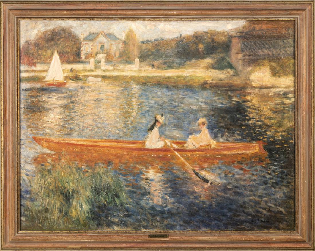 ANGELO BARABINO TORTONA 1883-MILANO 1950 THE BOAT TRIP: The boat trip, oil on canvas 67x87 cm, signed lower right Ang. Barabino. La gita in barca, olio su tela cm 67x87 Firmato in basso a destra Ang. Barabino