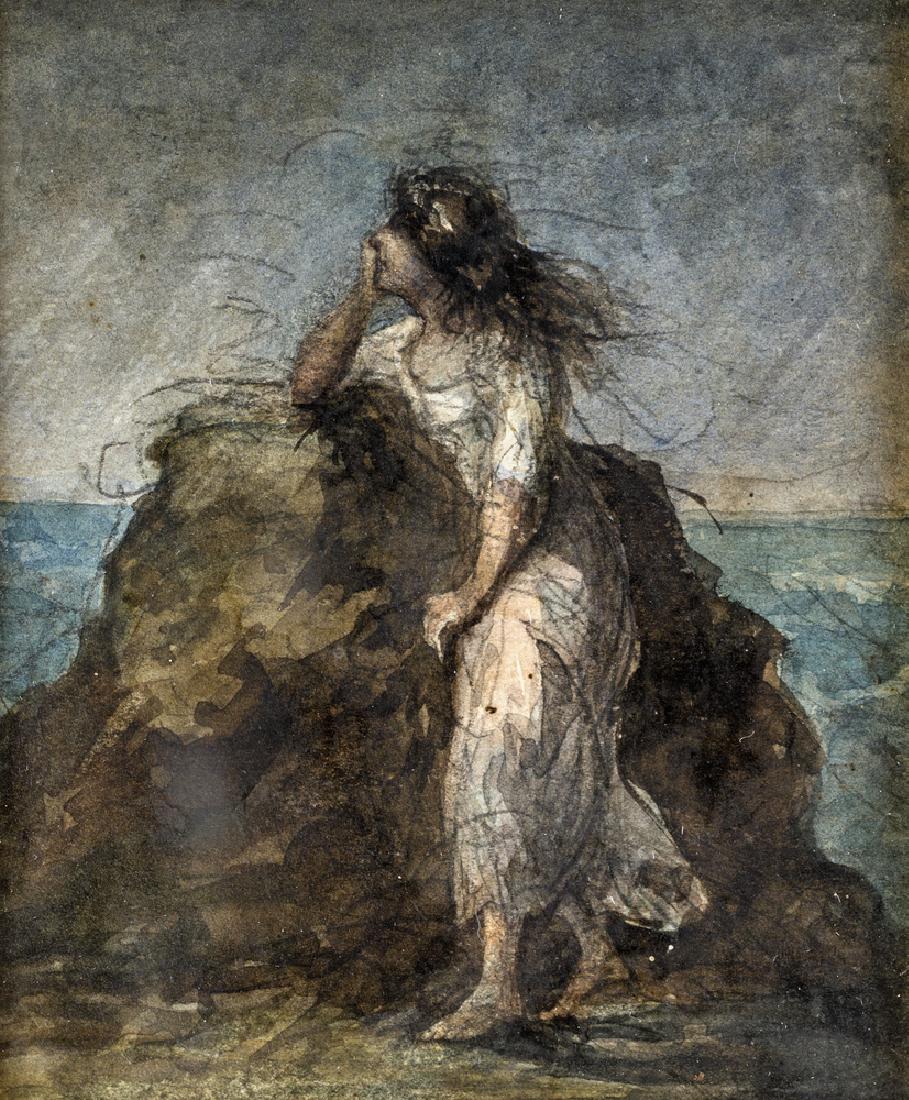 Painter of the XIXth century THE WAITING | L'ATTESA: The waiting, mixed technique on cardboard, cm 12x10 | L'attesa, tecnica mista su cartoncino, cm 12x10