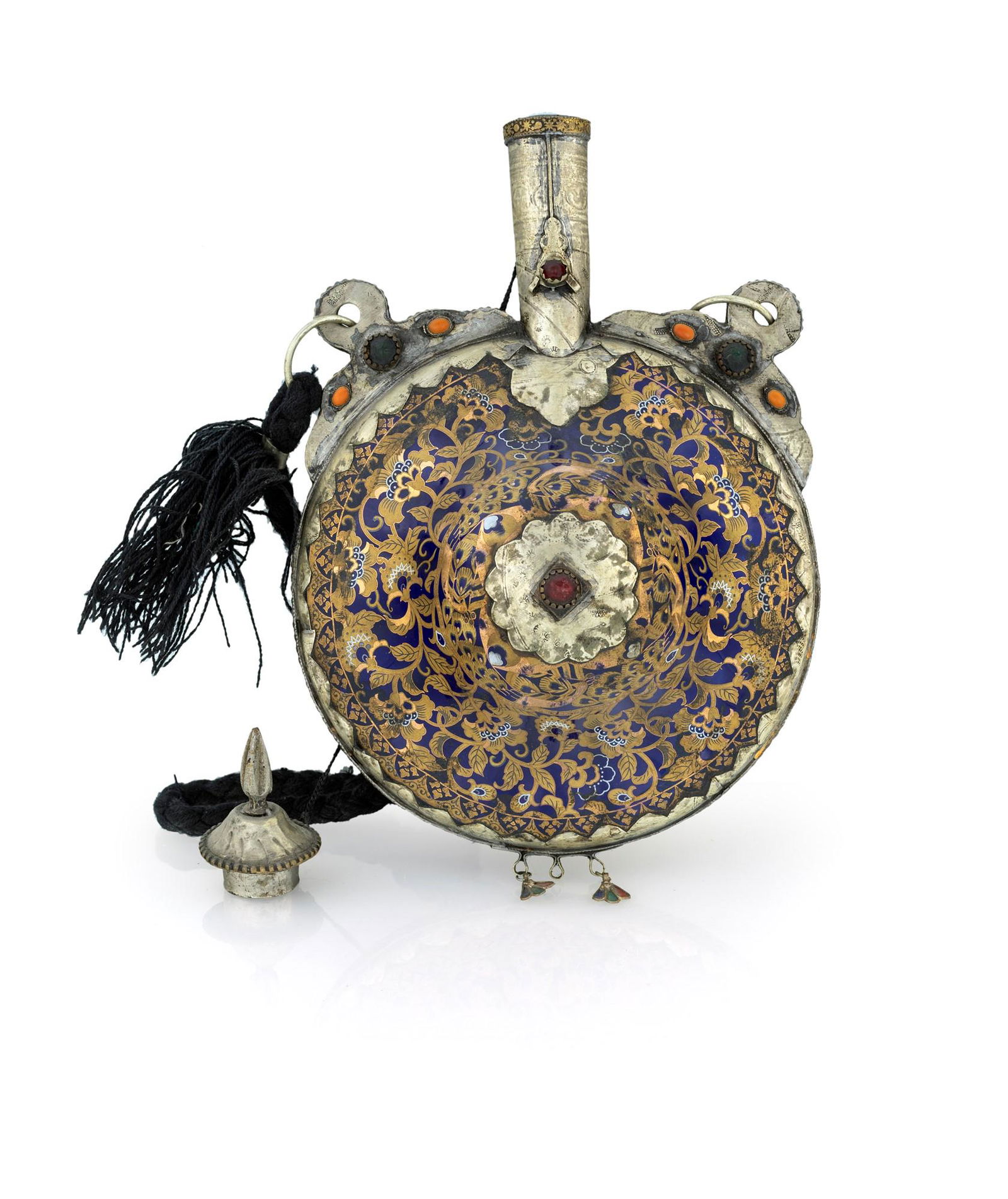 Metal flask with enamels, stones and corals (1 of 1)