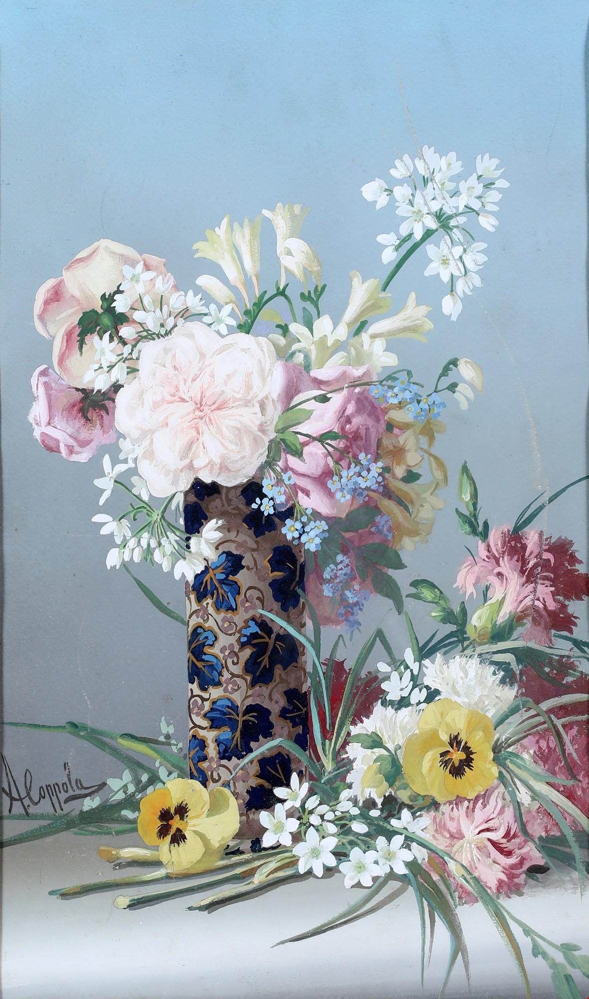 (Napoli, 1850 - Napoli, 1916) Flower pot: tempera su cartaSigned on the lower left: A.Coppolacm 52x31