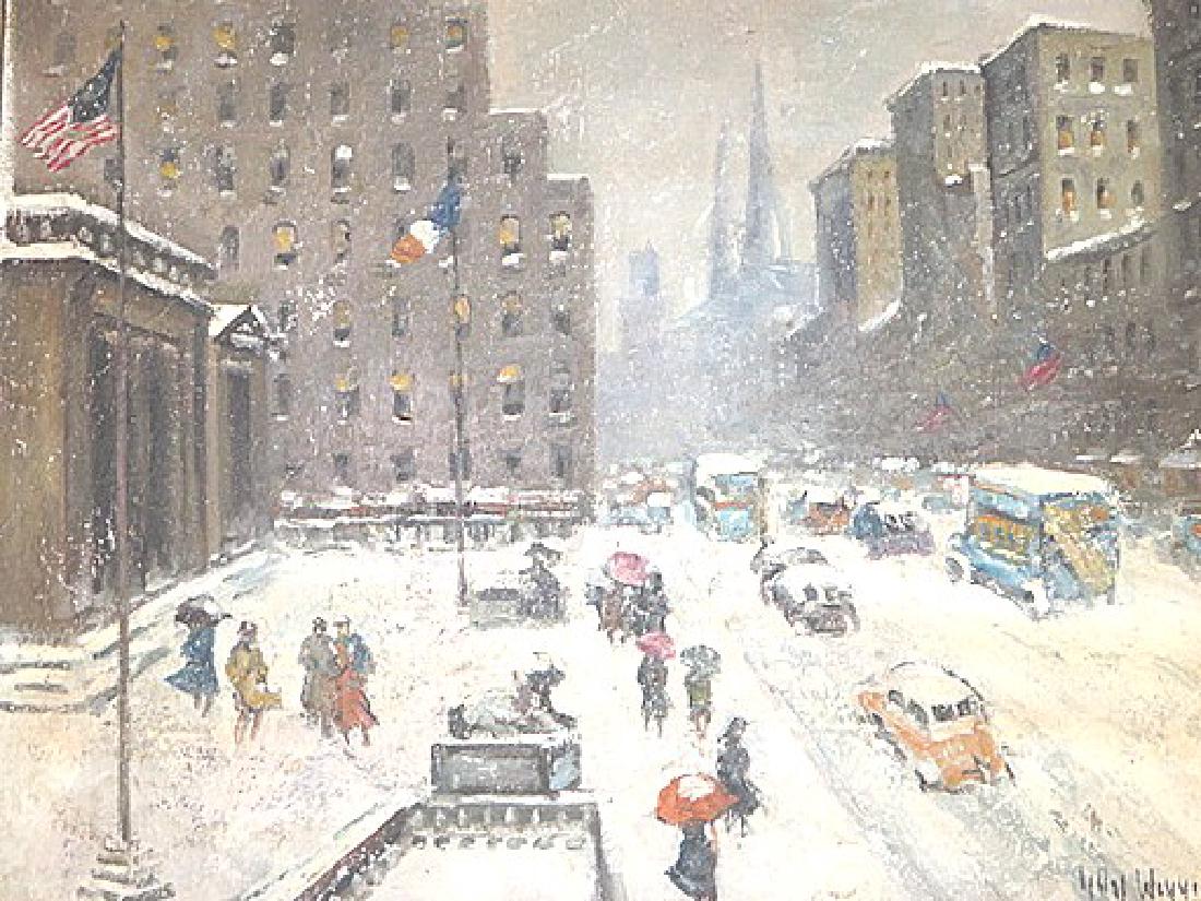 Guy Carleton Wiggins. Attr. to . Oil. NY Street Scene (1 of 3)