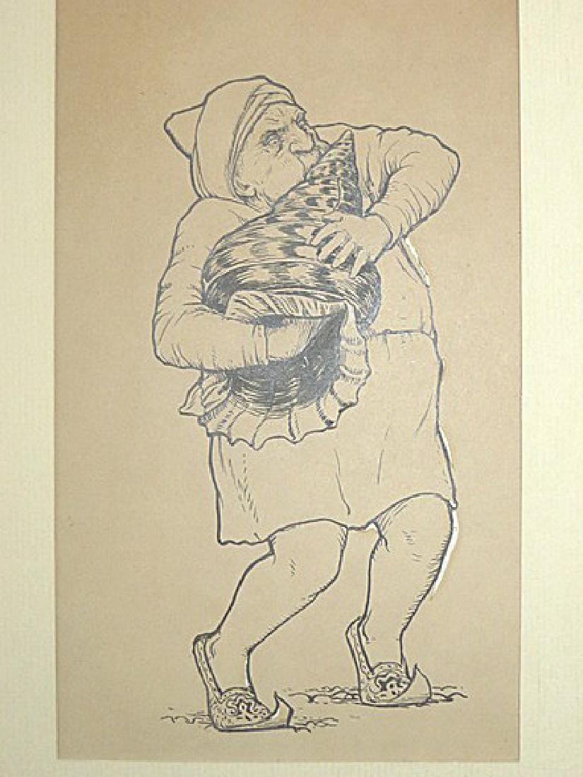 Pen and Ink Drawing in the manner of Maxfield Parrish.: 8 "H. x 4 1/2"W.