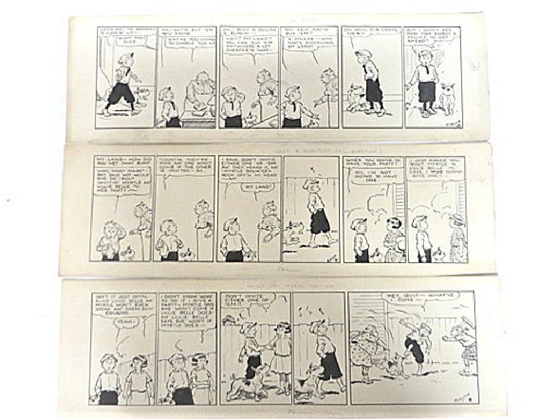 Edwina Dumm, Pen & ink. Orig. Cartoon Strips. Sgd. (6): "It Can't Be Done"; "What A Memory"; "Yessir-Mother Knows Best!"; "Yessir-That Was a Great Mistake!"; "Mebbe Cap Talked Too Much" and " Just a Hypothetical Question!" Six in the lot. Five with backsta