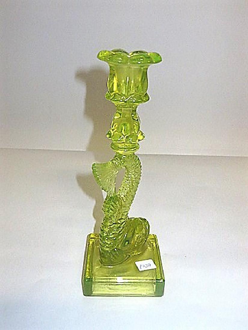 Vaseline Glass Dolphin Candlestick. (1 of 1)