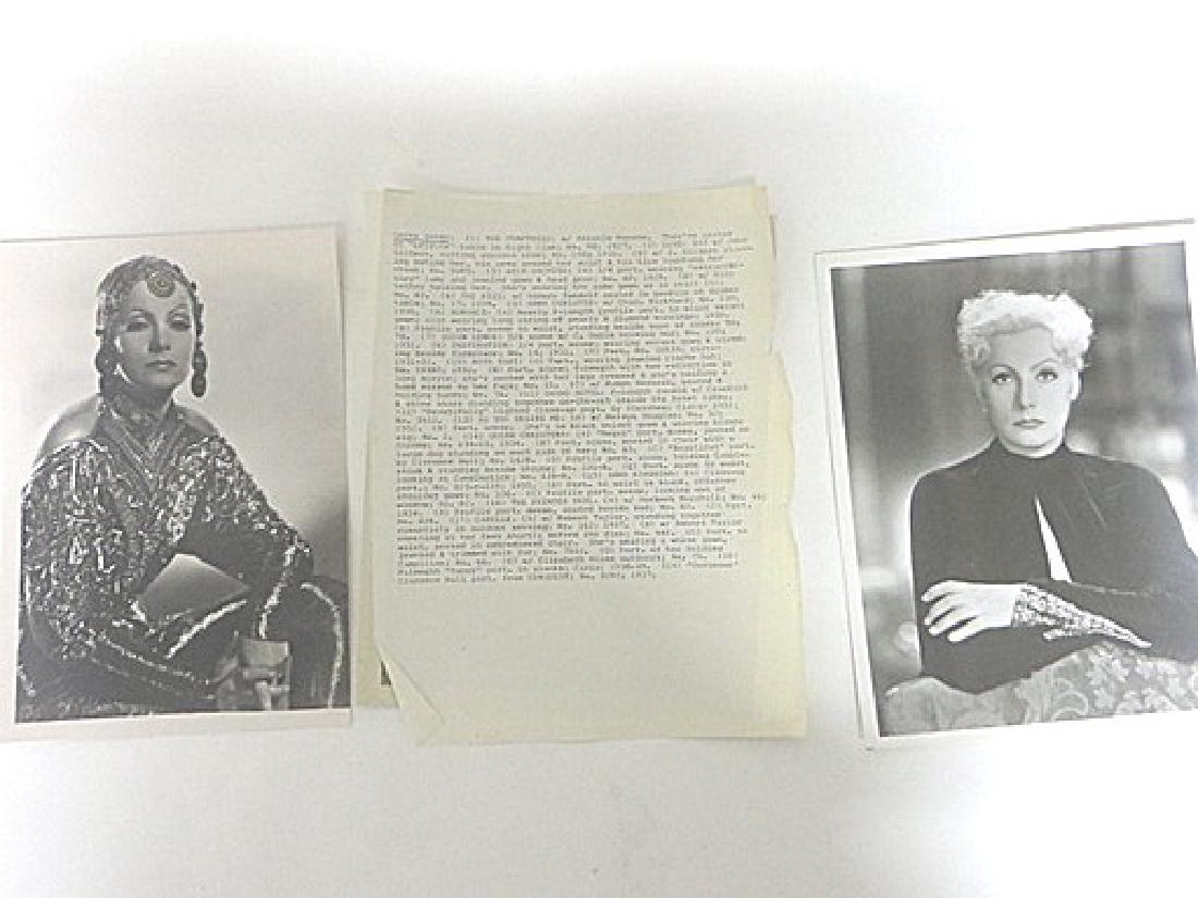 Greta Garbo Publicity Movie Stills (14): Two are cardboard stock. One is Clarence Sinclair photo with publicity snipe for QueenChristina (stamped but cropped). Mostly 8" x 10
