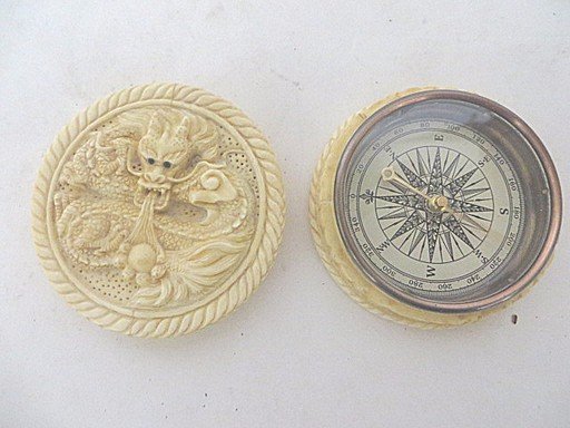 Carved Oriental Compass  Box With Dragon Top (1 of 2)