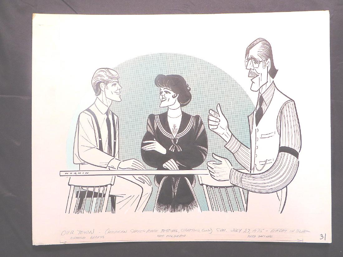 Shakespeare Festival. Our Town. 1975: American Shakespeare Festival. Stratford, Conn. Our Town. Richard Backus Kate Mulgrew. Fred Gwynne. July 27, 1975 By Sam Norkin. 18" x 23"
