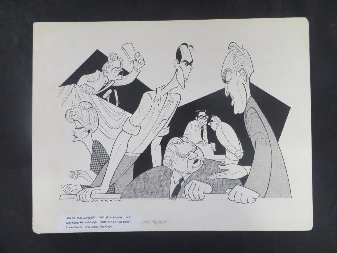 Kiley. Advise and Consent. Tour. 1960: Original pen and ink drawing by Sam Signed Norkin and dated 10/16/60. 16" x 21"
