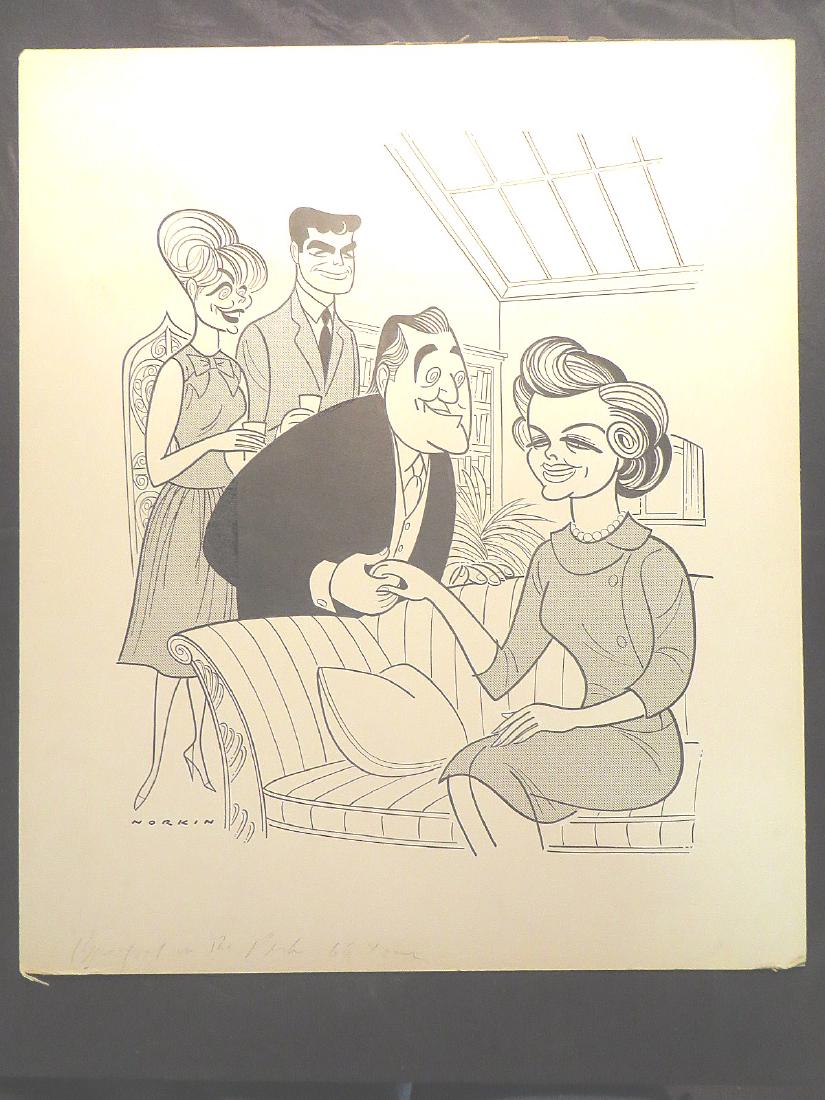 Loy, M. Barefoot in the Park. 1966: Myrna Loy. Original pen and ink drawing by Sam Norkin. Signed Norkin and dated 23-1/2" x 20"