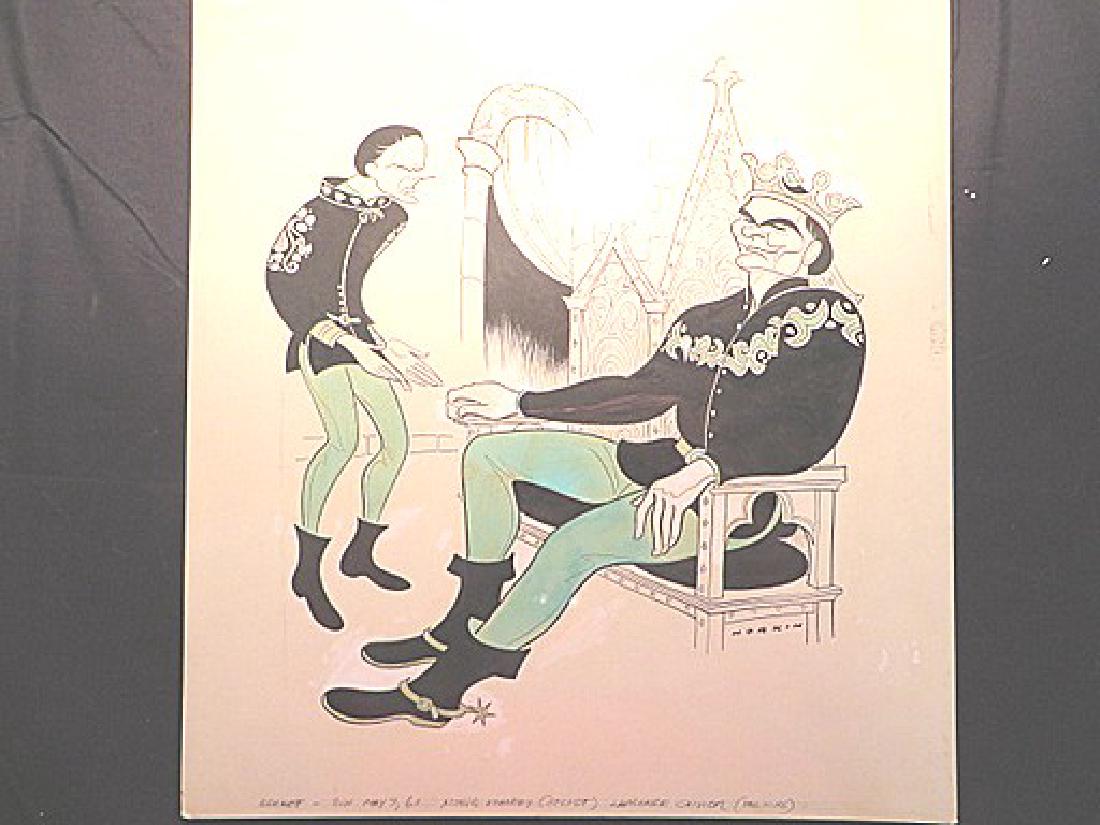 Kennedy, Olivier. Becket. 1961: Original pen and ink drawing by Sam Norkin. Signed Norkin and dated 05/07/61. 21" x 18-1/2"