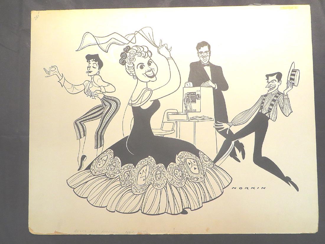 Holliday, Judy. Bells Are Ringing. 1956: Original pen and ink drawing by Sam Norkin. Signed Norkin and dated 11/25/56. 19" x 24"