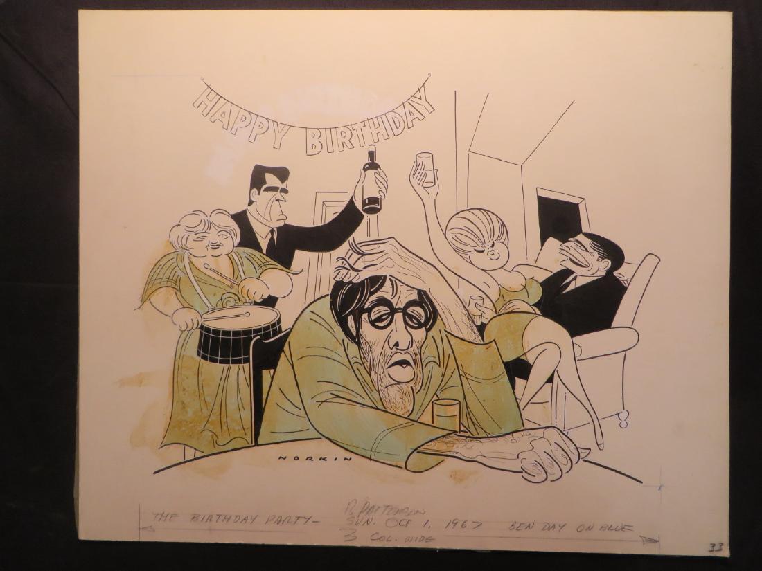White, Ruth. Birthday Party. 1967: Original pen and ink drawing by Sam Norkin. Signed Norkin and dated 10/01/67. 18" x 22"