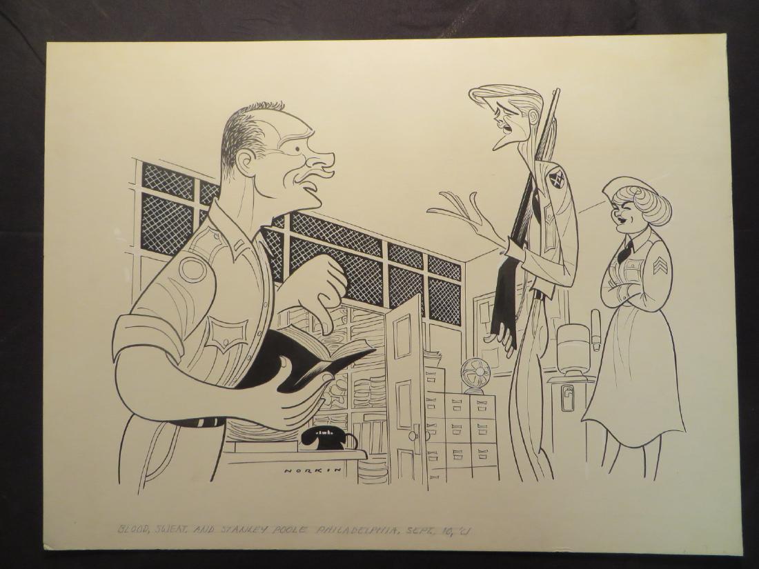 Fonda. Blood, Sweat and Sandy Poole. 1961: Original pen and ink drawing by Sam Norkin. Signed Norkin and dated 09/10/61. 15" x 22"