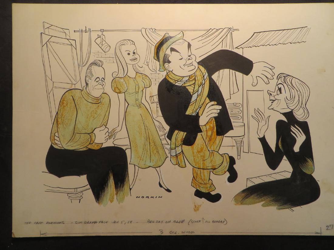 Leontovitch. The Cave Dwellers. 1958: Original pen and ink drawing by Sam Norkin. Signed Norkin and dated 01/05/58. 17-1/2" x 25"