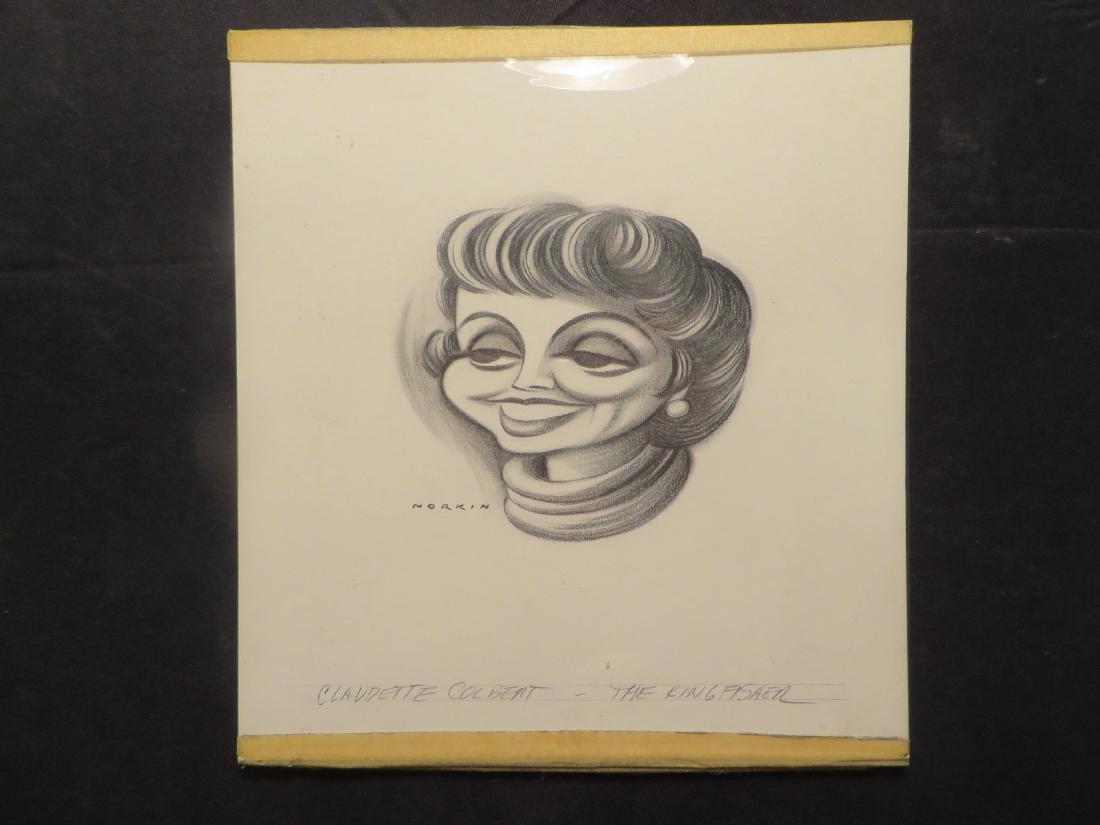 Colbert, Claudette. The Kingfisher. 1980: Original pen and ink drawing by Sam Norkin. Signed Norkin. 11" x 10"
