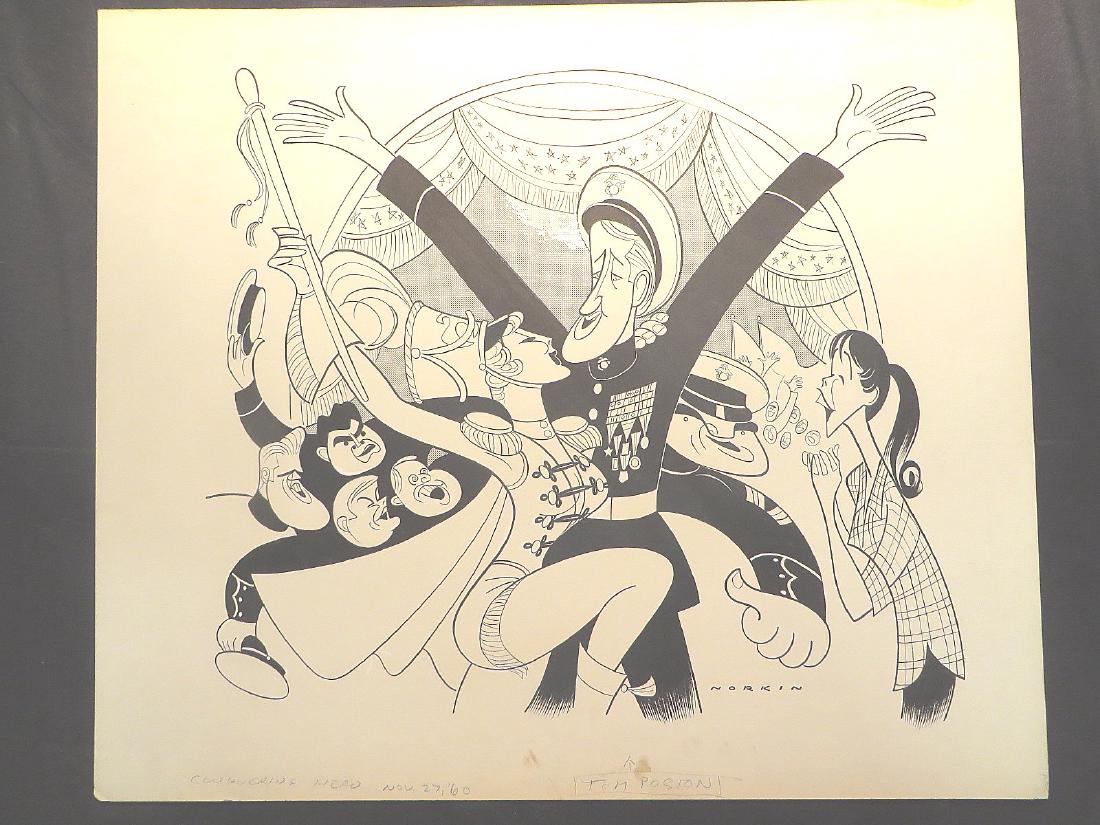 Conquering Hero. Tour. 1960: Original pen and ink drawing by Sam Norkin. Signed Norkin and dated 11/27/60. 19" x 22"