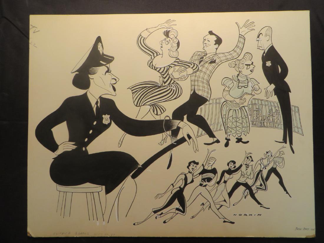 Walker, Nancy. Copper & Brass. 1957: Original pen and ink drawing by Sam Norkin. Signed Norkin. With pencil information about the play at the reverse. 19" x 24"