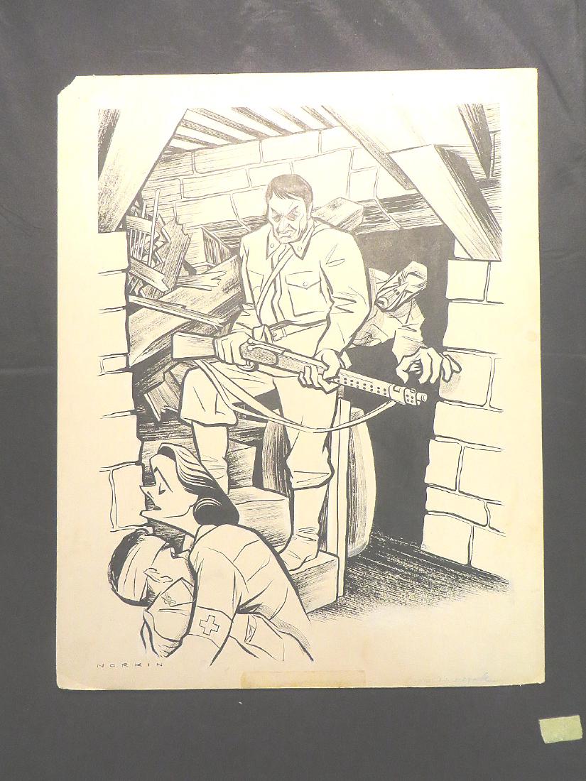 Carnovsky. Counterattack. 1943: Original pen and ink drawing by Sam Norkin. Signed Norkin. 20" x 15-1/2"