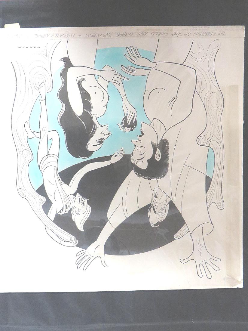 Caldwell, Zoe. Creation of the World & Other Business.: Original pen and ink drawing by Sam Norkin. Signed Norkin and dated 11/26/72. 22-1/2" x 21"
