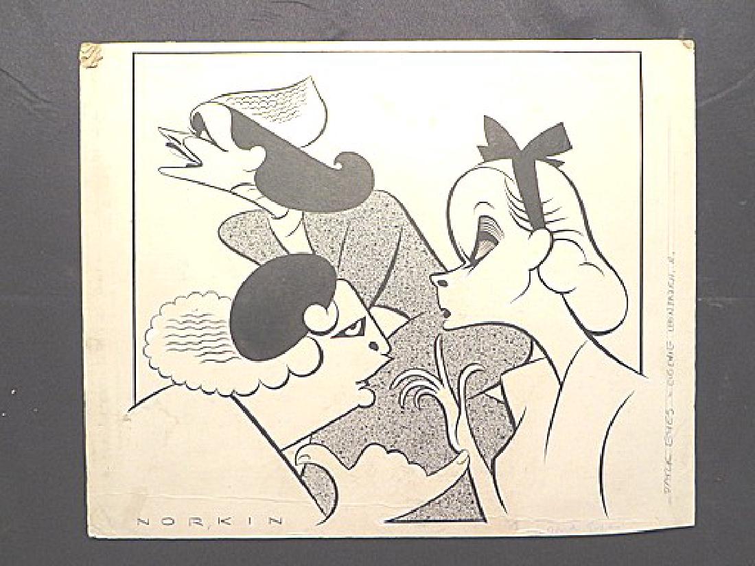Leontovich. Dark Eyes. 1943: Original pen and ink drawing by Sam Norkin. Signed Norkin.