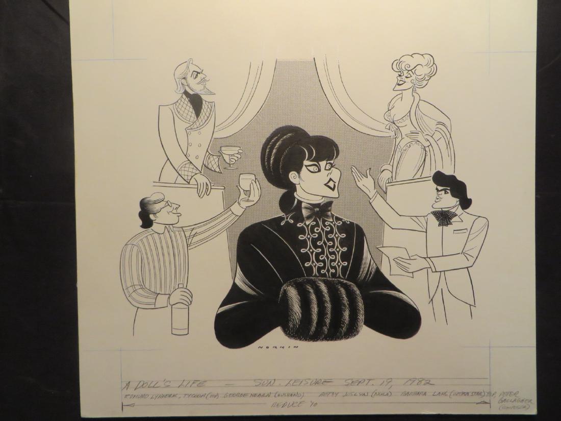 Hearn, Joslyn. A Doll's Life. 1982: Original pen and ink drawing by Sam Norkin. Signed Norkin and dated Sept 19, 1982. 17" x 18"