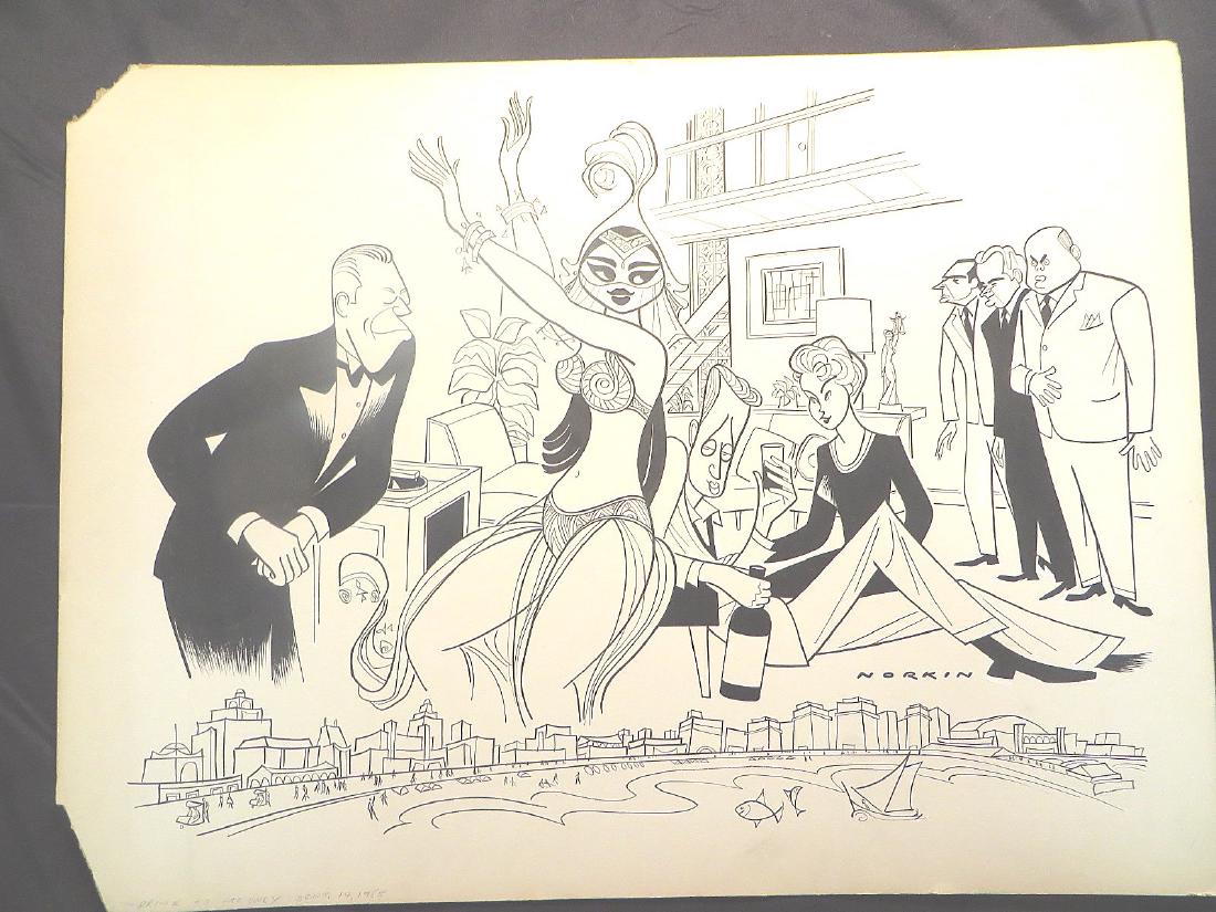Hartman, Paul. Drink to Me Only. Atlantic City. 1958: Original pen and ink drawing by Sam Norkin. Signed Norkin and dated Sept 14, 1958. 20" x 26"