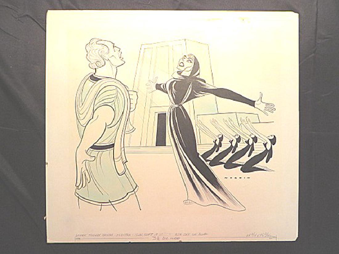Greek Tragedy Theatre, Electra. 1961: Original pen and ink drawing by Sam Norkin. Signed Norkin and dated.