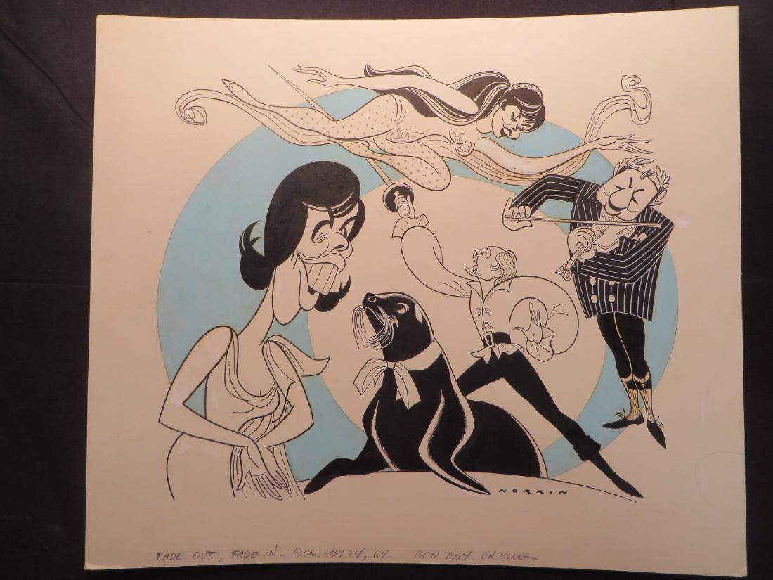 Burnett, Carol. Fade Out, Fade In. 1964: Original pen and ink drawing by Sam Norkin. Signed Norkin and dated March 24, 1964. 17-1/2" x 20"