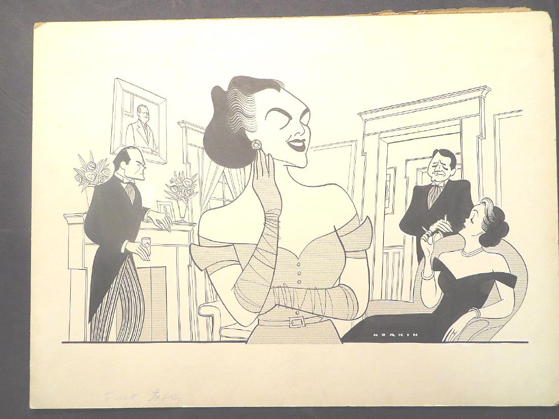 Gahagan, Helen. First Lady. 1950: Original pen and ink drawing by Sam Norkin. Signed Norkin. 15" x 20"