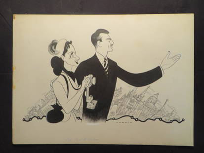 Straight, Beatrice. Grand Tour (play). 1950: Martin Beck Theatre. Original pen and ink drawing by Sam Norkin. Signed Norkin. 15" x 20-1/2"