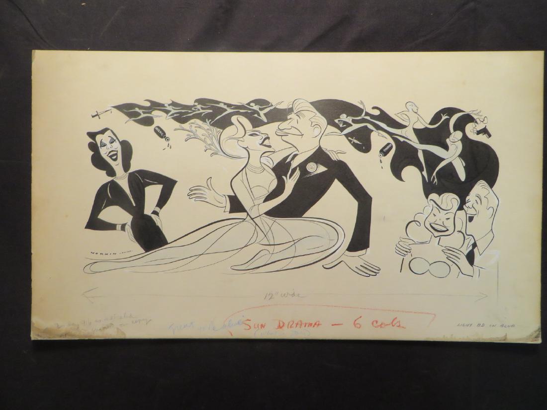 Erwin, Stuart. Great to Be Alive. NY. 1950: Original pen and ink drawing by Sam Norkin. Signed Norkin. 13" x 22"