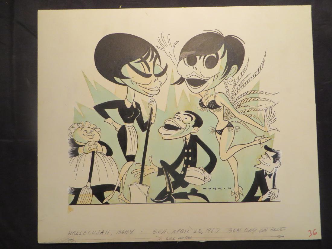 Uggams, Leslie. Hallelujah, Baby. NY. 1967: Original pen and ink drawing by Sam Norkin. Signed Norkin and dated April 23, 1967. 18" x 21"