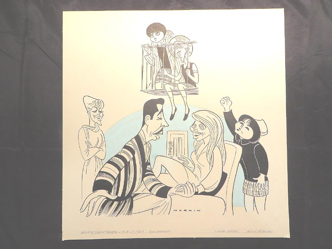 Lasser, Louise. Henry, Sweet Henry. 1967: Original pen and ink drawing by Sam Norkin. Signed Norkin and dated Oct. 22, 1967. 19" x 18"