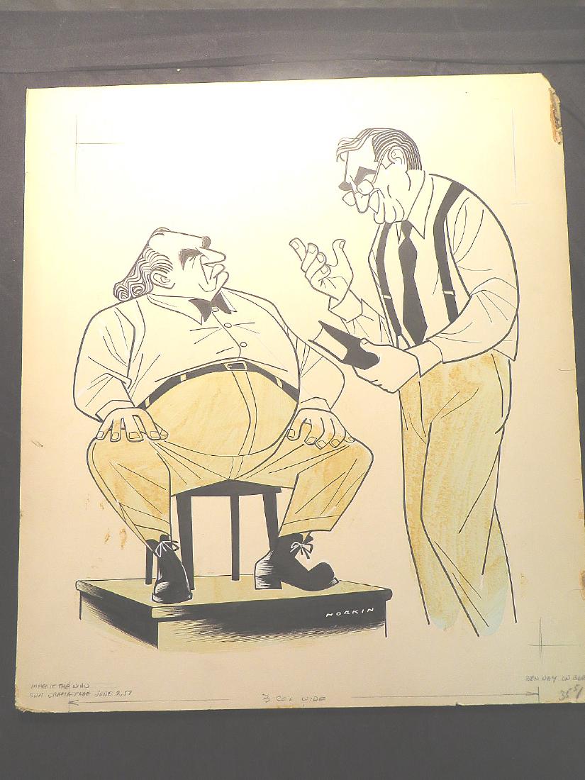 Begley, Ed. Inherit the Wind. 1957: (Switching leads).Original pen and ink drawing by Sam Norkin. Signed Norkin. 23" x 20-1/2"