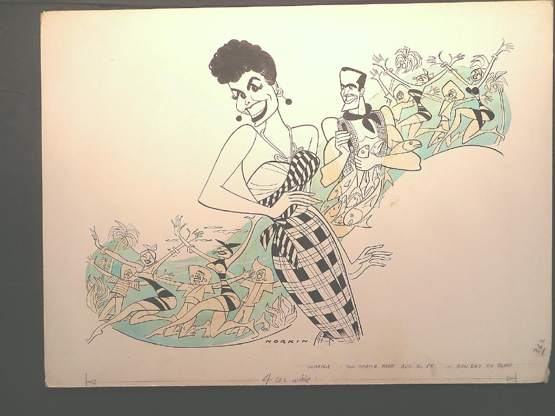 Horne, Lena. Jamaica. 1958: Original pen and ink drawing by Sam Norkin. Signed Norkin.