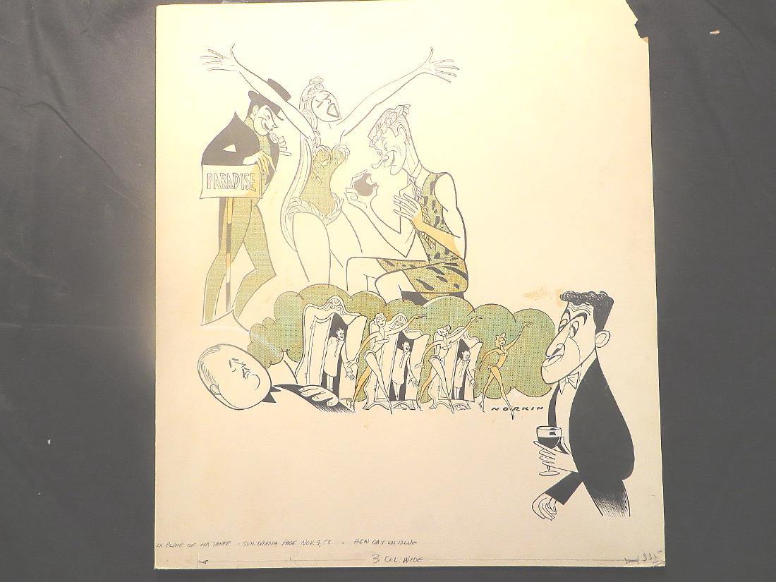 Dhery, Robert. La Plume de ma Tante. 1958: Original pen and ink drawing by Sam Norkin. Signed Norkin and dated 11/09/58. 22" x 20"