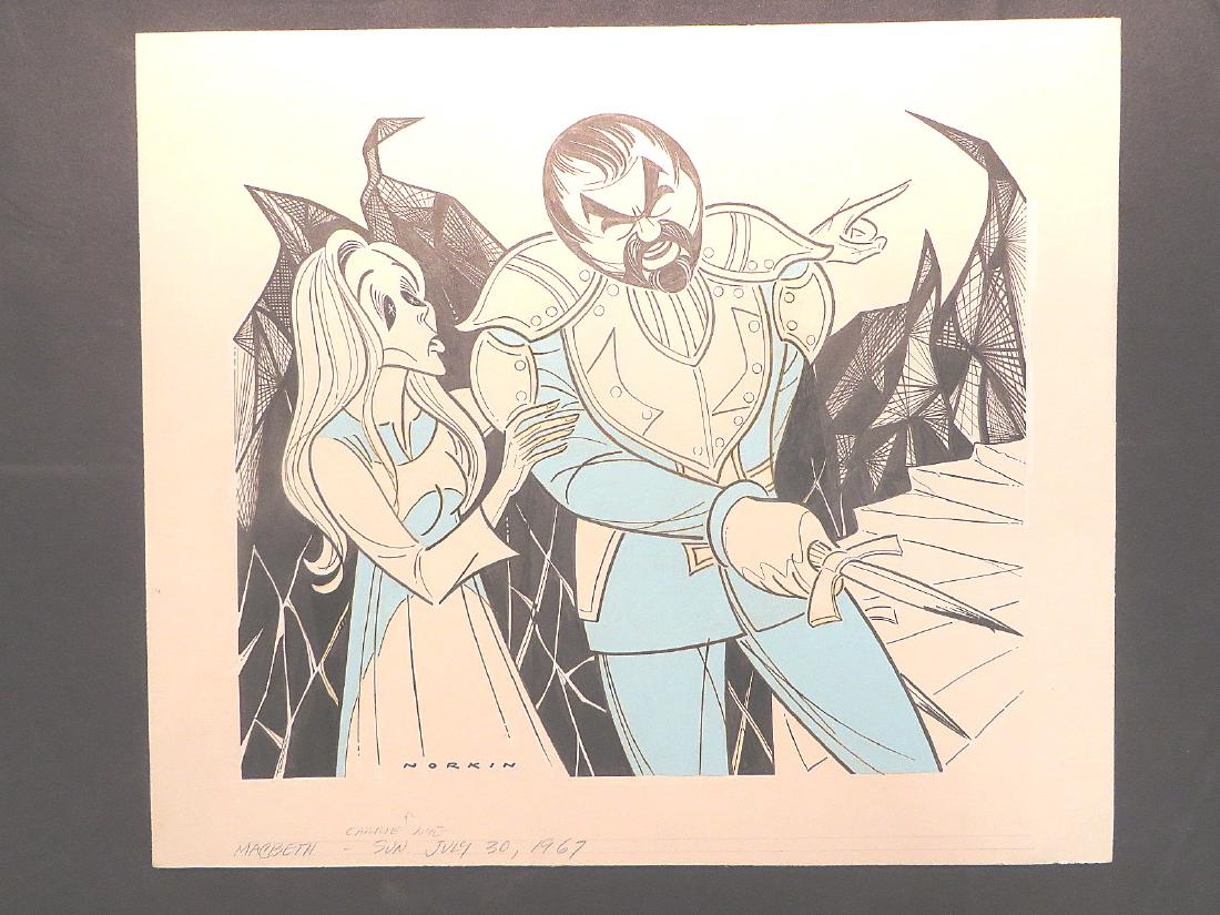 Macbeth. Stratford. 1967: Original pen and ink drawing by Sam Norkin. Signed Norkin and dated July 30, 1967.