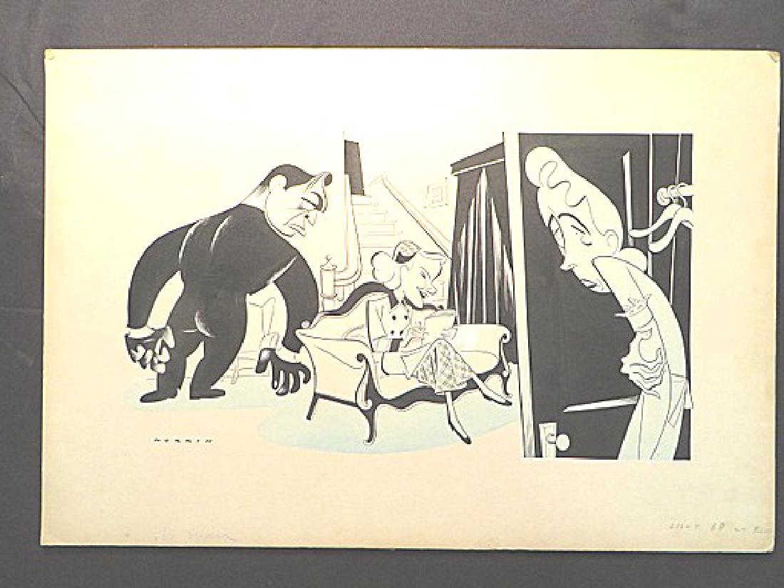 Gish, Dorothy. The Man. 1950: Original pen and ink drawing by Sam Norkin. Signed Norkin.
