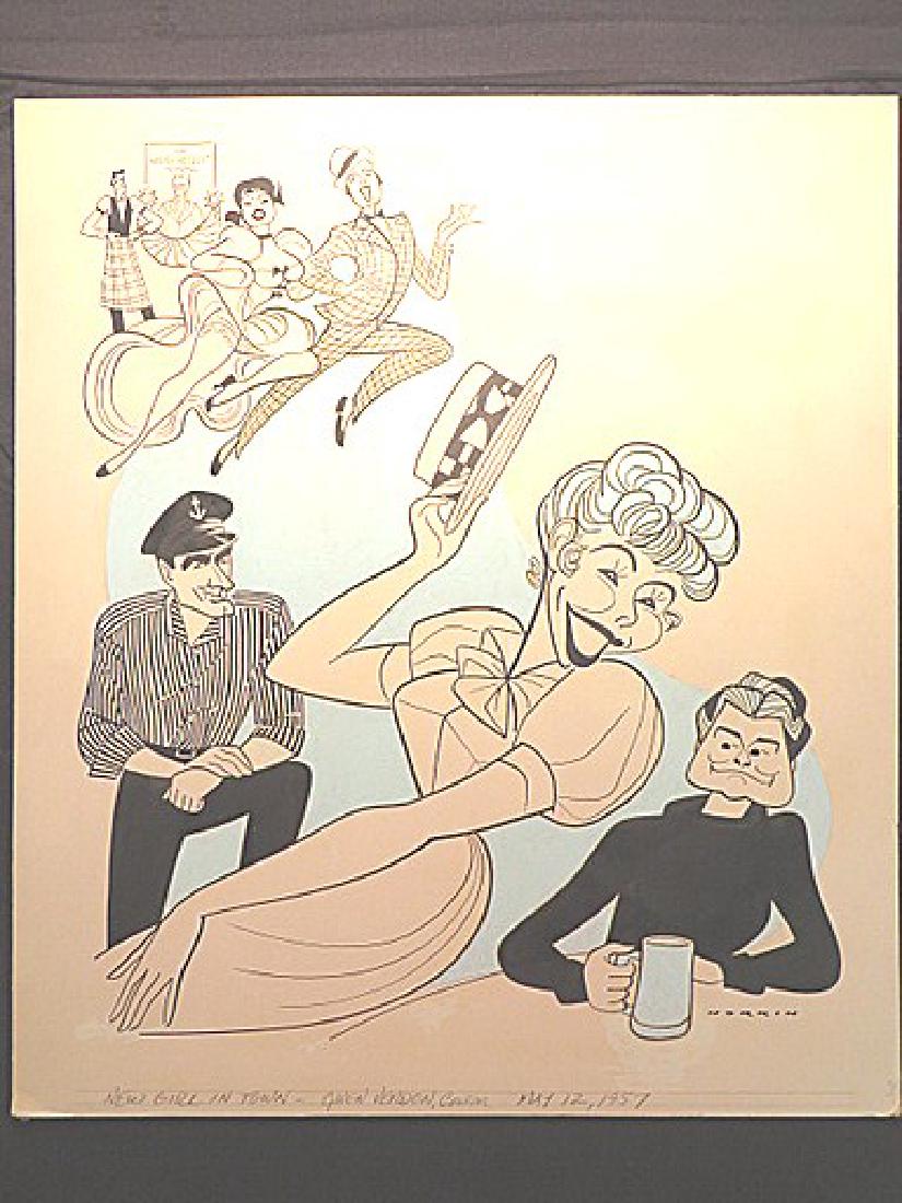 Verdon, Gwen. New Girl in Town. 1957: Original pen and ink drawing by Sam Norkin. Signed Norkin and dated May 12, 1957. 21" x 19"