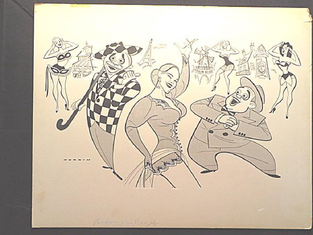 Olson & Johnson. Pardon Our French. 1950: Original pen and ink drawing by Sam Norkin. Signed Norkin. 15" x 19"