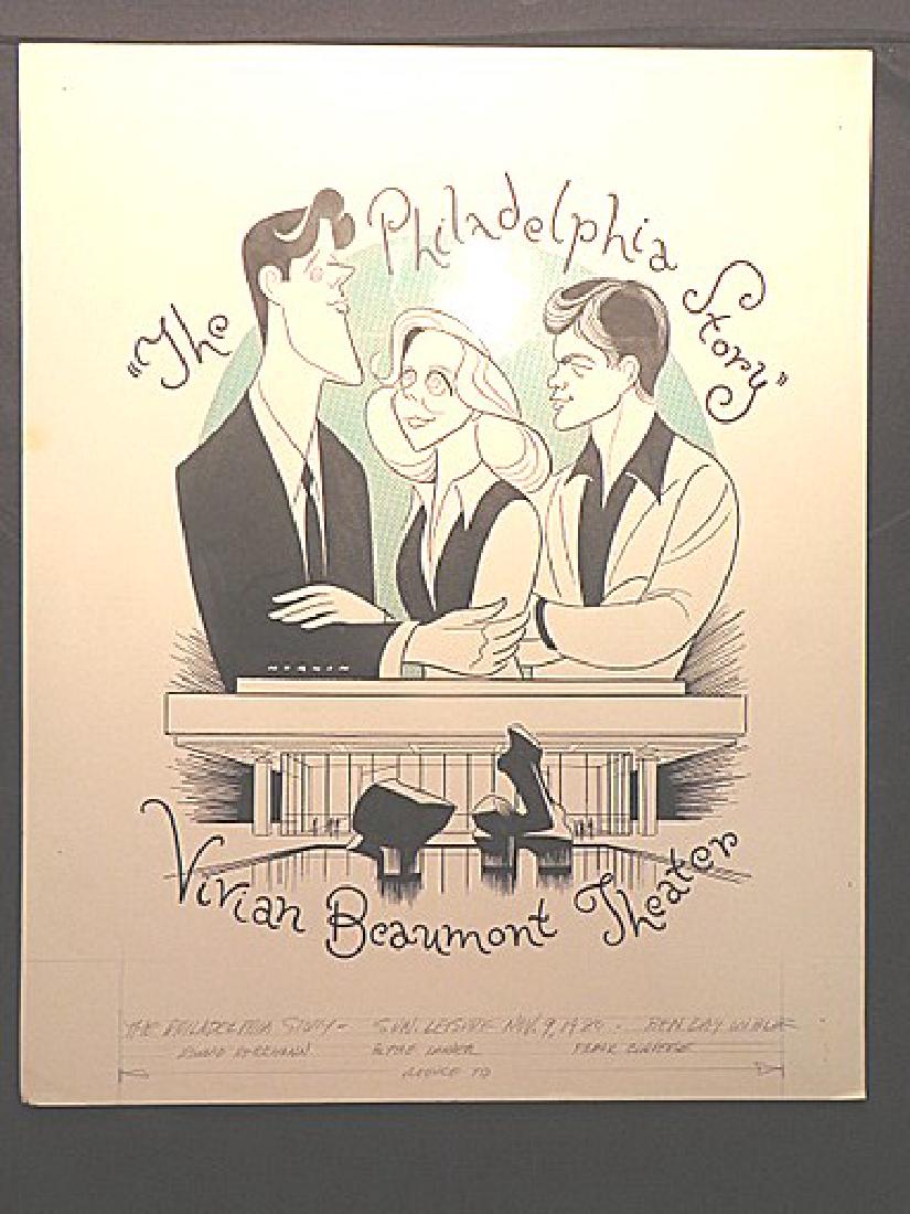 Danner, Blythe. The Philadelphia Story. 1980: Vivian Beaumont Theater. Original pen and ink drawing by Sam Norkin. Signed Norkin and dated Nov. 9, 1980. 21" x 17"