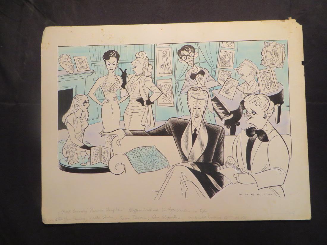 Webb, Clifton. Present Laughter. 1946: Original pen and ink drawing by Sam Norkin. Signed Norkin and dated October 1946. 16 1/2" x 22"